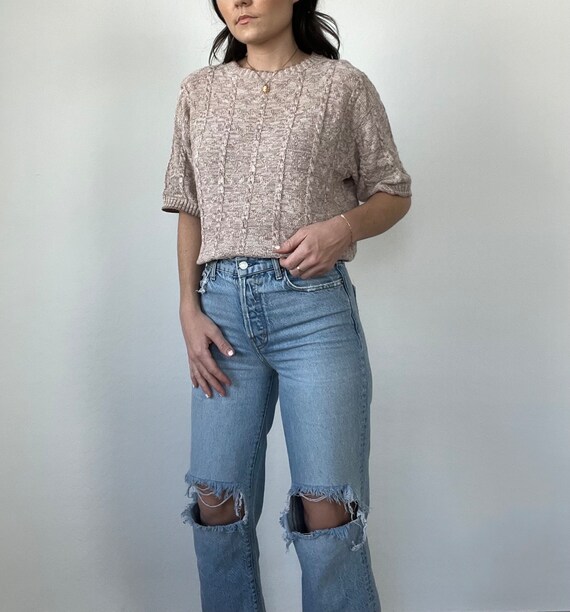 Vintage Short Sleeve Textured Sweater Blouse