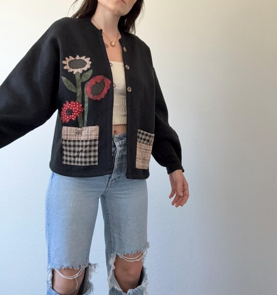 Vintage Floral Patchwork Cardigan Sweatshirt - image 7
