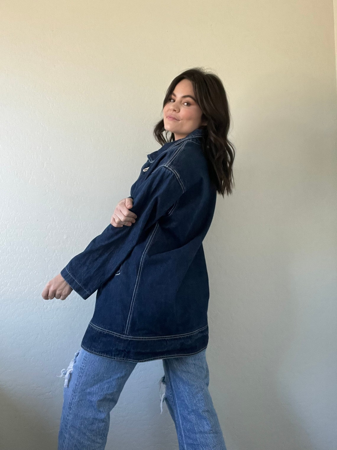 Distressed Vintage Blanket-Lined Denim Chore Coat