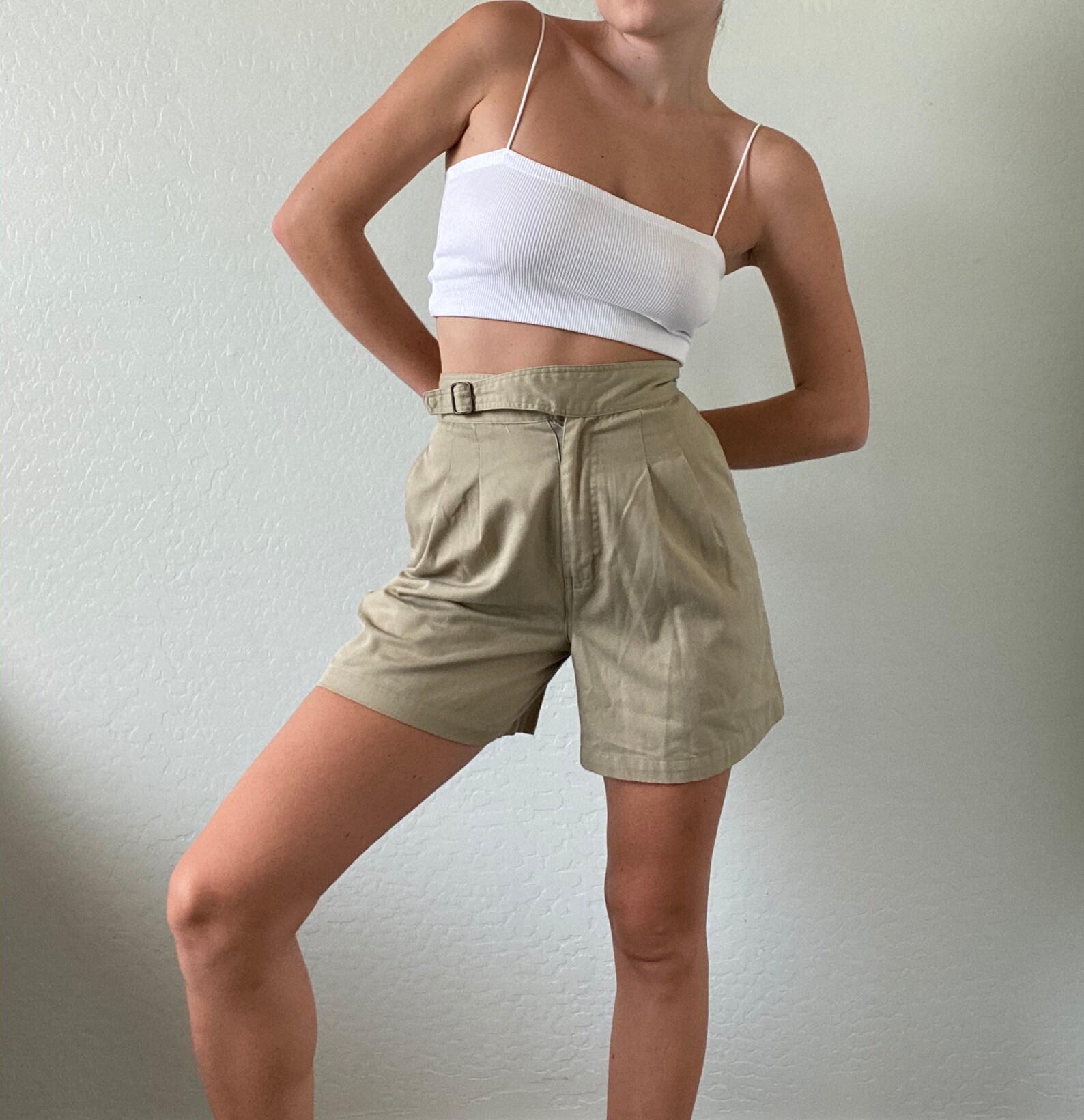 Waist 24 Vintage High Waisted Pleated Khaki Shorts Etsy