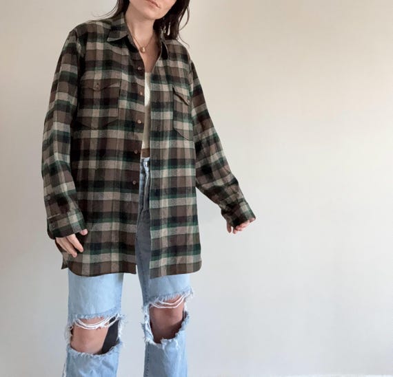 Vintage Plaid Pendleton Button Down Wool Shirt - image 1