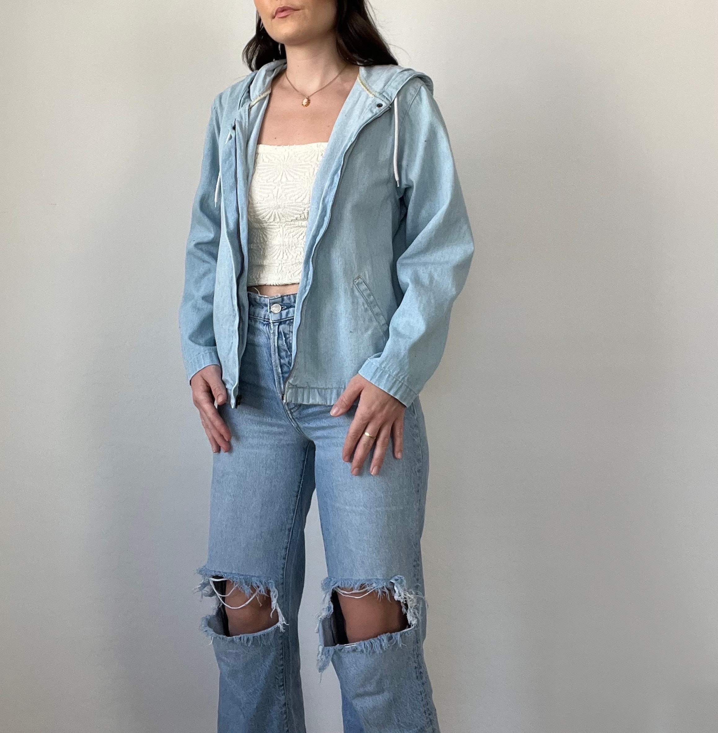 Vintage Zipped Denim Lightwash Hooded Jacket - Etsy