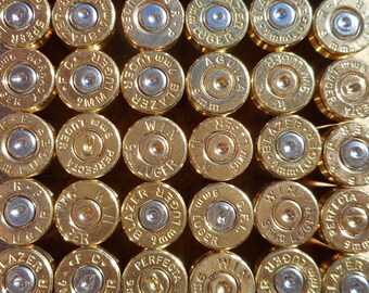 9MM brass, once fired bullet casings, cleaned and polished. Perfect for Jewelry and Crafts. Range Brass, Supplies, Crafting, Steampunk, DIY