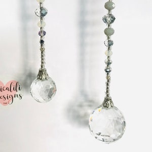 Crystal Sun Catcher, Silver and grey,  Window Hanging Rainbow Prism Pendant, Feng Shui Solid Glass Ball, Handmade Rainbow maker Gift