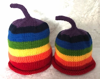 Rainbow beanie knitted hat, hand knitted babies hat, boys hat, girls hat, adult  ladies men’s winter hat, beanie, All sizes