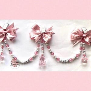 Personalised Pram Charm Clip Triple Clip Pink White  Boy Silver Girl New baby shower gift, Newborn gift. Pram accessory In Memory Keepsake