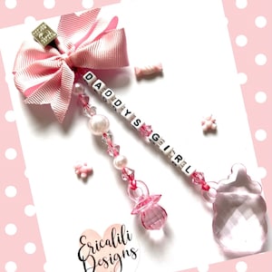 Personalised Pram Charm Clip, Daddys Girl Dummy Bottle Pink White New baby shower gift Newborn gift. Pram accessory