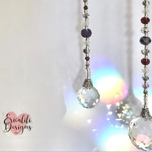 Crystal Sun Catcher, Purple, lilac, grey,  Window Rainbow Maker Hanging Prism Pendant, Feng Shui Solid Glass Ball, Handmade Gift