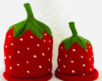 Strawberry hat, hand knitted, babies hat, girls hat boys hat, adults ladies winter hat, beanie Adjustable size