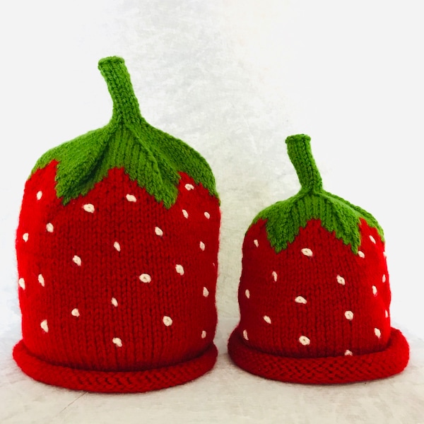 Bonnet aux fraises, tricoté à la main, bonnet pour bébé enfant garçon fille, chapeau d'hiver pour femme adulte, bonnet Taille réglable