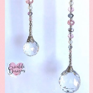Crystal Sun Catcher, Blush Pink, Lustre Grey, Window Rainbow Maker Hanging Prism Pendant, Feng Shui Solid Glass Ball, Handmade Gift