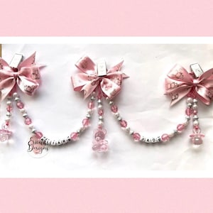 Personalised Pram Charm Clip Triple Clip Pink White  Boy Silver Girl New baby shower gift, Newborn gift. Pram accessory In Memory Keepsake