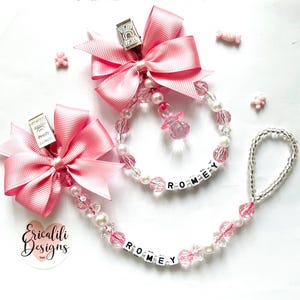 Juego de abalorios para cochecito y chupete personalizados, regalo para baby shower de niña en color rosa, accesorio para bolso de cochecito de niña recién nacida, recuerdo para cochecito de muñecas