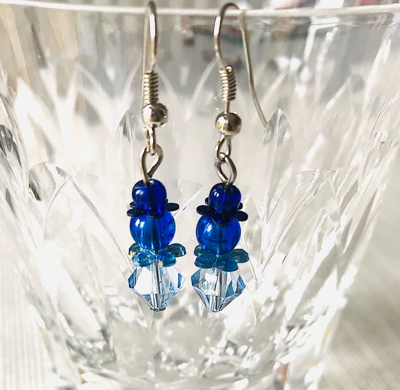 Blue Turquoise Silver beads Handmade Crocheted Beaded Necklace Bracelet Earrings set \u201cELISE\u201d Cluster chunky style