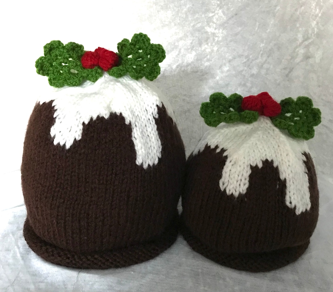 Christmas Pudding Beanie Knitted Hat, Hand Knitted Baby Child Adult Boy