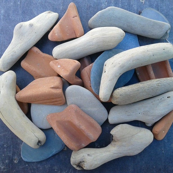 25 driftwood, sea stones and brick pottery pcs 1.5"- 4.5"[4-11.5cm]. Lot of drift nature for various crafts and decoration. Vase filler set.