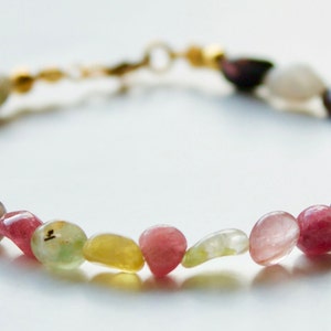 Candy Bracelet/Rainbow Tourmaline/Gold Bracelet/Detoxification Bracelet/Gemstone Bracelet Gift/Multicolor Tourmaline/Watermelon Tourmaline