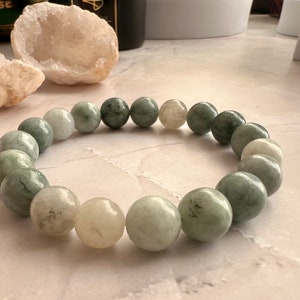 Rare Jadeite Stretch Bracelet Natural Green Jade Beaded Bracelet