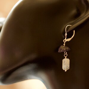 One of a Kind Handmade Tanzanite and Rainbow Moonstone Sterling Silver Hinged Earrings