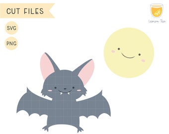 Cute Halloween SVG, Cute Bat SVG, Moon Clipart, PNG, Vecteur, Utilisation commerciale, Numérique, Téléchargement instantané