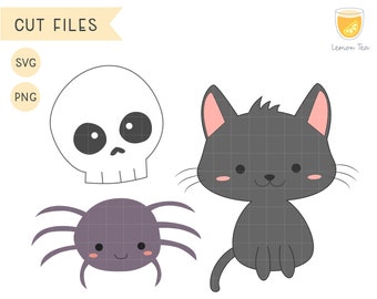 Cute Halloween SVG, Skull SVG, Cute Spider svg, Cat Clipart, PNG, Vecteur, Utilisation commerciale, Numérique, Téléchargement instantané