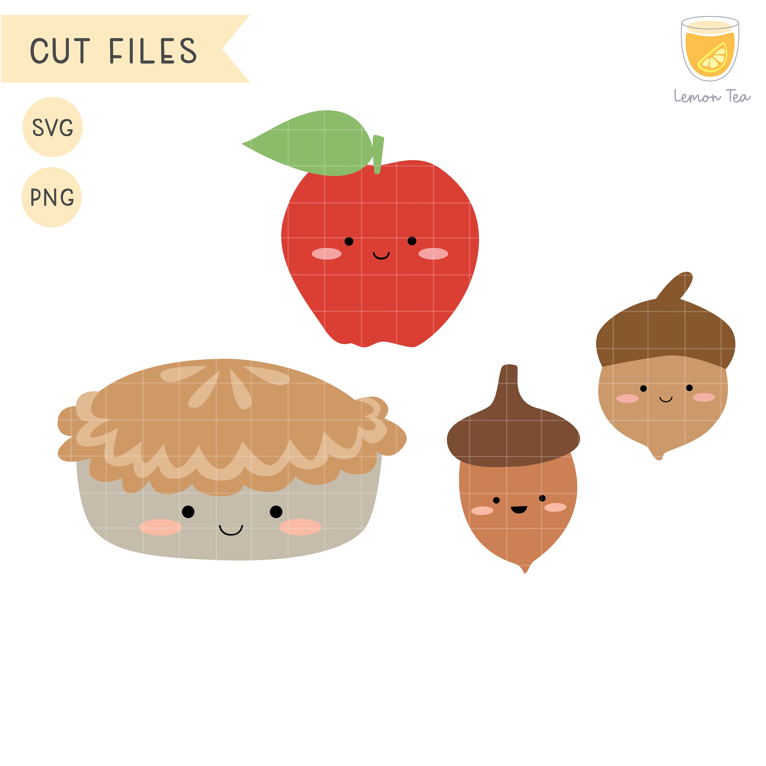 Cute Apple SVG, Cute Acorns SVG, Cute Pie SVG, Apple Png, Acorn Png