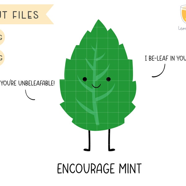 Cute Mint SVG, Mint Leaf SVG, Mint Leaf Clipart, Encourage Mint, Digital, Instant Download