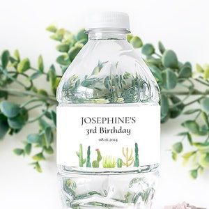 Modèle d'étiquettes de bouteille d'eau modifiable cactus téléchargement immédiat emballage d'autocollants personnalisé de bouteille d'eau de cactus du désert téléchargeable, 0022