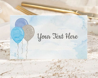 Editable Blue Balloons Place Cards Template Instant Download Table Cards Birthday Party Decorations First Birthday Table Decor 0073