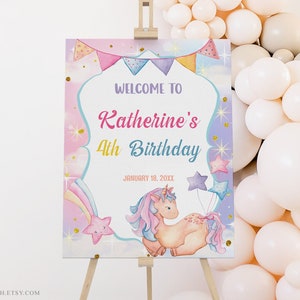 Editable Rainbow Unicorn Birthday Welcome Sign Template Editable Magical Unicorn Welcome Sign Theme Birthday Party Sign Printable 0275