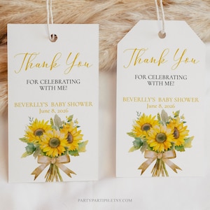 Editable Sunflower Baby Shower Thank You Tags Template Rustic Flowers Gift Tags INSTANT DOWNLOAD Yellow Flowers Wedding Favor Tags 0061