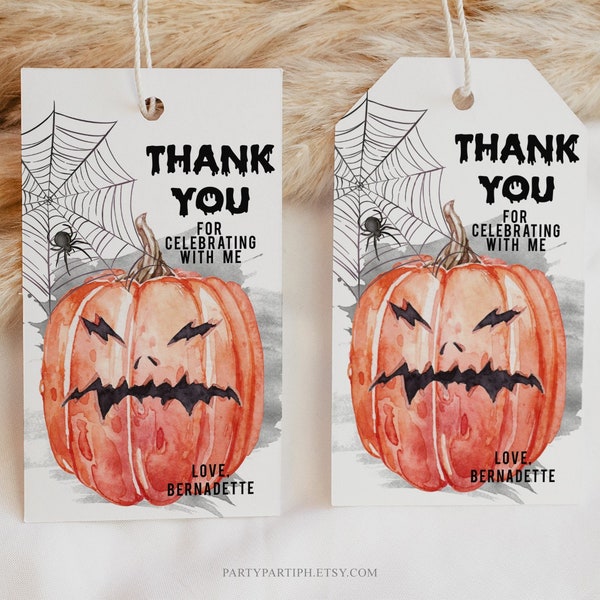 Editable Halloween Thank You Tags Template Instant Download Pumpkin Patch Birthday Girl Party Favor Gift Tags Spider Decoration 0051