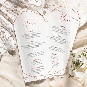 Modèle de carte de Menu de mariage modifiable avec cadre en or rose Téléchargement instantané Menu de dîner de fête Menu cocktail Modèle de mariage Décoration de table 0099