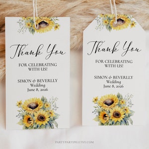 Editable Sunflower Wedding Thank You Tags Template Rustic Flowers Gift Tags INSTANT DOWNLOAD Yellow Flowers Adult Favor Gift Tags 0061