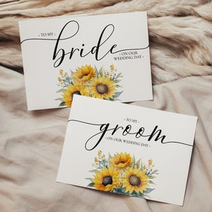 Modello modificabile per biglietti di auguri di nozze con girasole Per la mia sposa e lo sposo Biglietto di auguri rustico giallo Sposa Sposo Il giorno delle nostre nozze Biglietti di auguri 0061