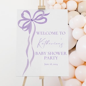 Purple Bow Baby Shower Welcome Sign: Editable Girl Party Decor (Digital Download)
