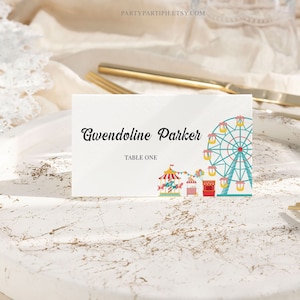EDITABLE Carnival Birthday Place Cards Template Instant Download Table Name Cards Birthday Party Decorations First Birthday Table Decor 0148