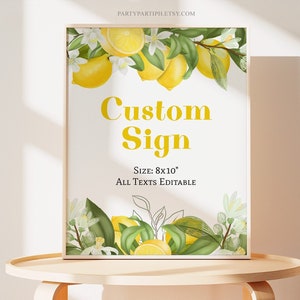Editable Greenery and Lemon Custom Sign 8x10" Sweet Summer Lemon Birthday Table Sign Instant Download Birthday Baby Shower Sign 0177