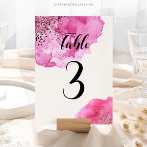 EDITABLE Hot Pink and Black Glitter Flower Wedding Table Numbers Template Pink Flower Table Number Signs Seating Number Table Sign 0144