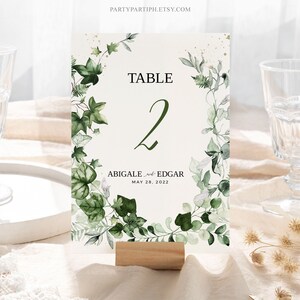 Bewerkbare groen tabel nummerbord sjabloon Instant Download bruiloft tafel decor borden partij decoraties bruiloft receptie teken 0026
