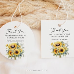EDITABLE Sunflower Round Wedding Favor Tag Template Rustic Wedding Flower Gift Thank You Tags Wedding Yellow Flowers Labels Printable 0061
