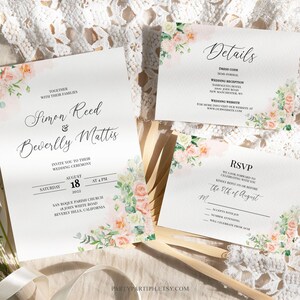 EDITABLE Peach Rose Wedding Invitation Set Template Orange Flowers Wedding Invitation Set Reply Card Details Card Inserts 0126