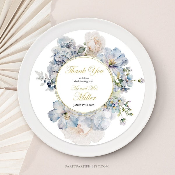 EDITABLE Blue Flowers Wedding Charger Plates Digital Download Wedding Party Decoration Blue Charger Plate Insert Template 0003