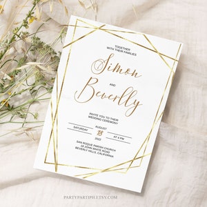 Editable Gold Geometric Wedding Invitation Template INSTANT Download Gold Frame Editable Invitation Printable Marriage Invite Corjl 0006