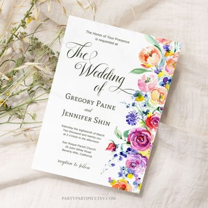 EDITABLE Colorful Flowers Wedding Invitation Garden Flowers Wedding Invitation Wildflowers Wedding Invite Colorful Rose Invitation 0173