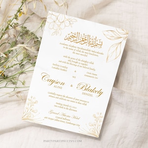 Bearbeitbar Blush Rosa Weiß und Creme Gold Hochzeitseinladung Vorlage Line Art Muslimische Hochzeitseinladung Weißgold Hochzeit laden ein 0102