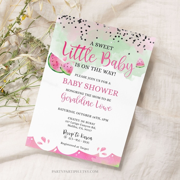 EDITABLE Watermelon Baby Shower Invitation Pink One in a Melon Baby Shower Invite Girl Baby Shower Watermelon Invitation Template 0190