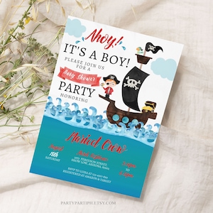 Invitation baby shower pirate modifiable, carte au trésor, invitation pirate, bateau pirate, fête pirate, fête pirate 0096