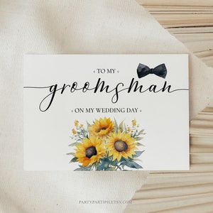Modello modificabile per biglietto di auguri per matrimonio con girasole Per il mio biglietto di auguri per lo sposo Sposo rustico giallo Uomo sul mio biglietto di auguri per matrimonio Piegato piatto e a tenda 0061