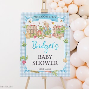 Editable Rabbit Baby Shower Welcome Sign, Watercolor Bunny & Floral Storybook Sign, Printable Woodland Baby Shower Decor, 0040